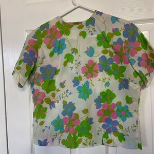 Vintage 60s Laura Mae Mod Floral Crop Blouse Womens 34 Bright Spring Top